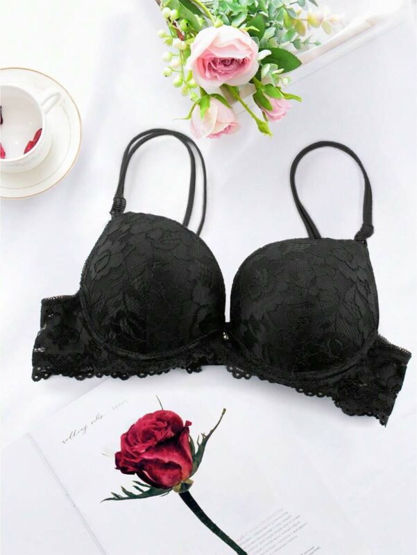Women's Black Lace Pattern Lingerie Bra