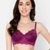 Purple Floral Lightly Padded Embellished Bra