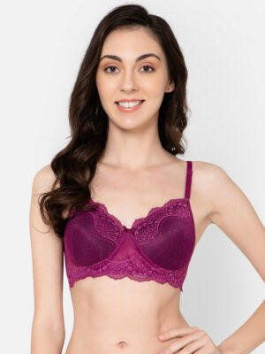 Purple Floral Lightly Padded Embellished Bra