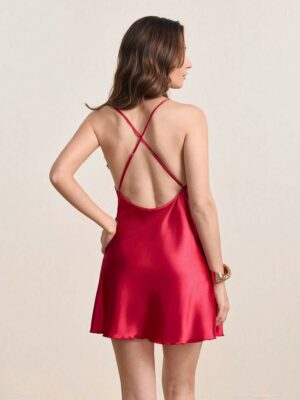 Contrasting Color Lace V-Neck Criss-Cross Sexy Nighty