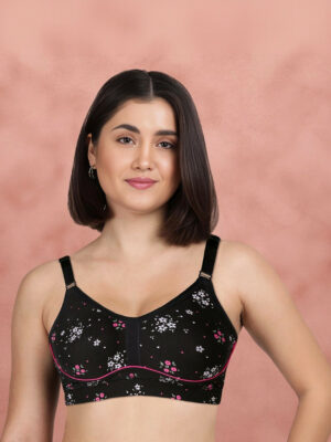 Medium Coverage Floral Bra - Black