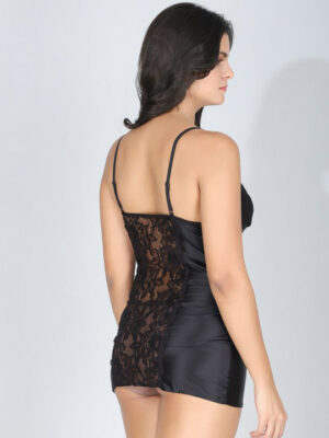 Net Self Design Shoulder Straps Baby Doll Nighty