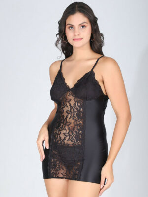 Net Self Design Shoulder Straps Baby Doll Nighty