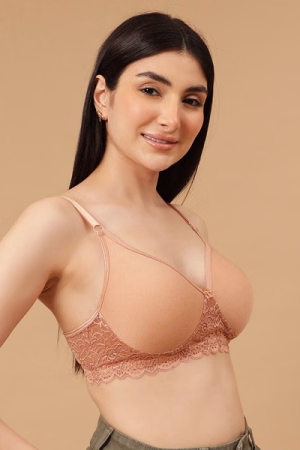 Non-Wired Full Coverage Spacer Cup Bra in Nude Colour - Cotton Rich