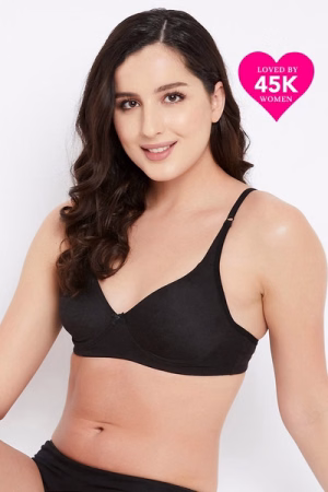 Non-Wired Full Coverage T-shirt Bra in Black - Cotton Rich