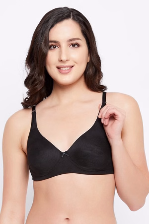 Non-Wired Full Coverage T-shirt Bra in Black - Cotton Rich