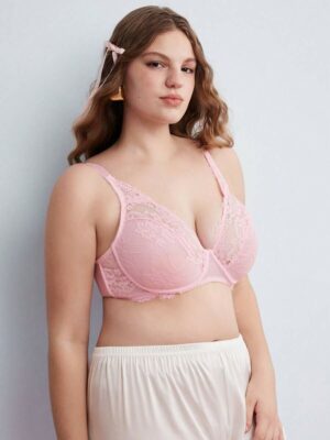 Pink Underwire Mesh & Lace Patchwork Romantic Bra