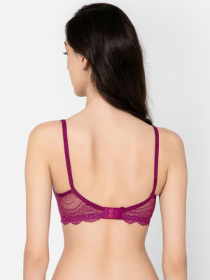 Purple Floral Lightly Padded Embellished Bra