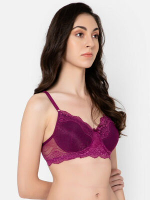 Purple Floral Lightly Padded Embellished Bra