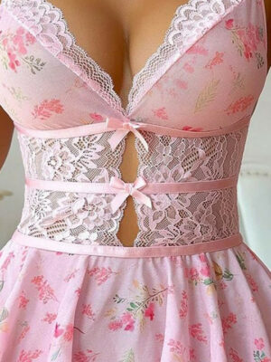 Self Design Shoulder Straps Baby Doll Nighty