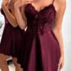 Sexy Lace Fishbone Bodycon Faux Silk Satin Nighty
