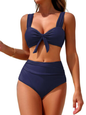 Shoulder Straps Swim Bikini Set - Navy Blue
