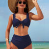 Shoulder Straps Swim Bikini Set - Navy Blue