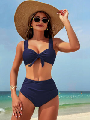 Shoulder Straps Swim Bikini Set - Navy Blue