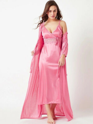 Women Pink Sexy Maxi Nightdress