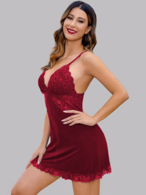 Women Sexy Baby Doll Lingerie - Maroon