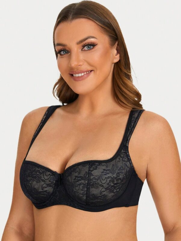 Women's Padded Strap Demi Cup Sexy Lace Bra