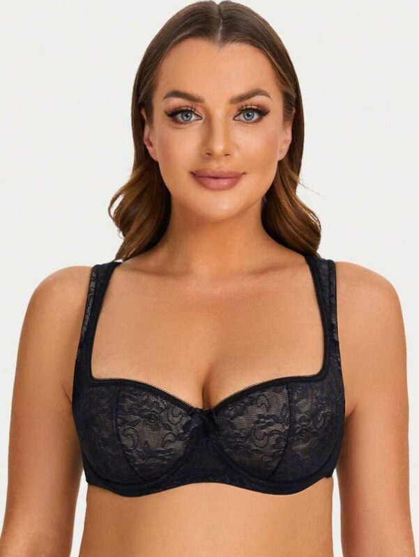 Women's Padded Strap Demi Cup Sexy Lace Bra