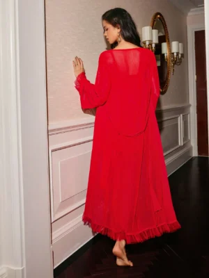 Women's Sexy Red Lace Patchwork Metal Buckle Fitted Nightdress