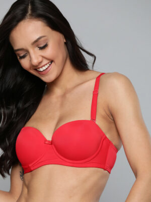 Coral Red Solid Underwired Lightly Padded Push-Up Bra