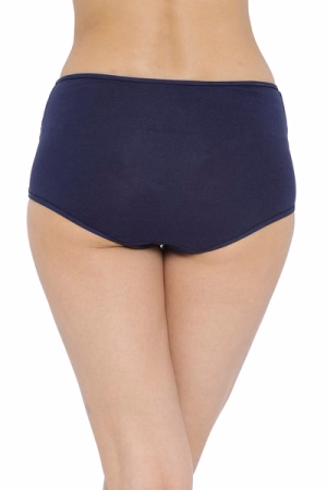 Cotton High Waist Hipster Panty with Lace Inserts In Navy