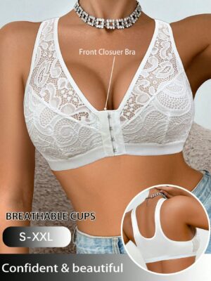 Front Closure Lace Floral Patchwork Sexy Women's Bra