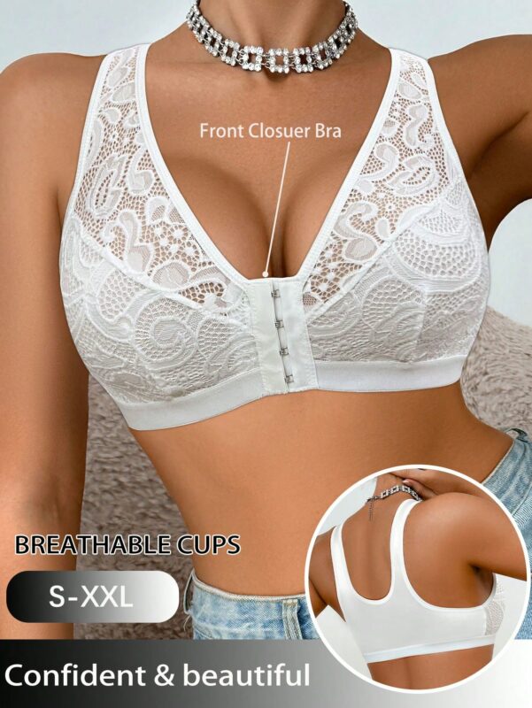 Front Closure Lace Floral Patchwork Sexy Women's Bra