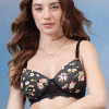 Full-Coverage Floral Print T-shirt Bra with Multiway Shiny Straps in Black