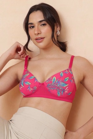 Full Coverage Leaf Print Multiway T-shirt Bra Fushcia Pink