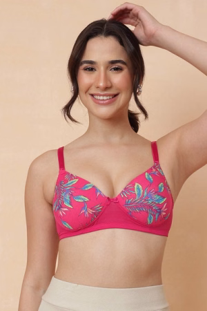 Full Coverage Leaf Print Multiway T-shirt Bra Fushcia Pink