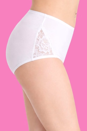 High Waist Hipster with Lace Panels in White - Cotton