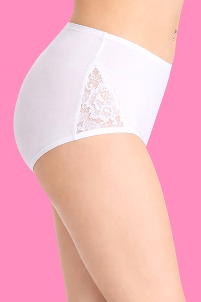 High Waist Hipster with Lace Panels in White - Cotton