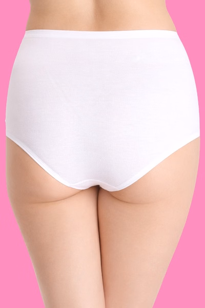 High Waist Hipster with Lace Panels in White - Cotton