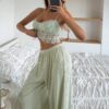 Lace Camisole Tank Top & Solid Straight Long Pajama Pant