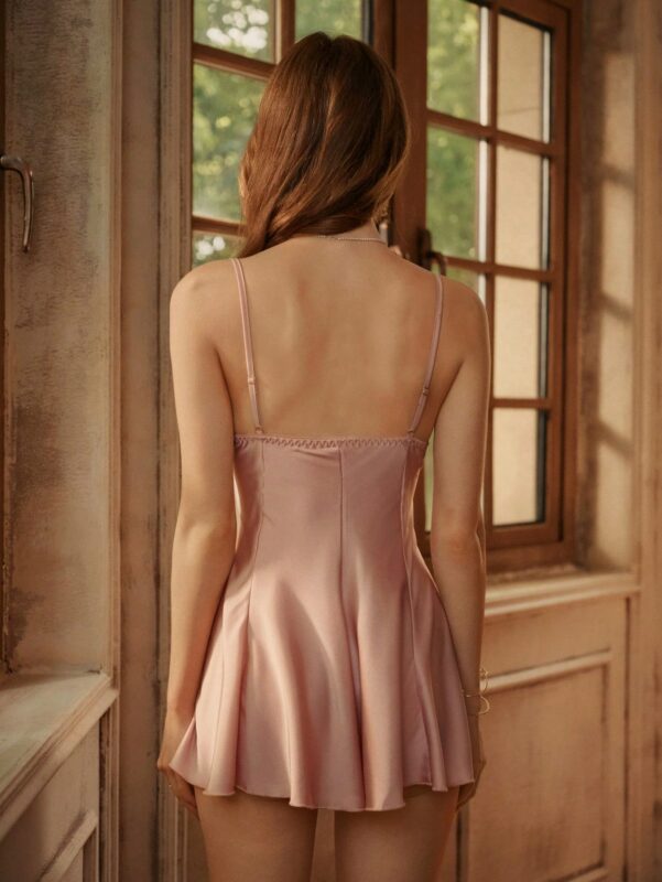 Lace Trim Button Front Satin Nightdress