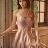 Lace Trim Button Front Satin Nightdress