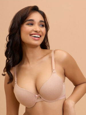 Medium Coverage Underwired Lightly Padded Push up Bra - Brown