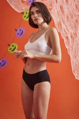 Mid Waist Halloween Print Hipster Panty in Black - Cotton