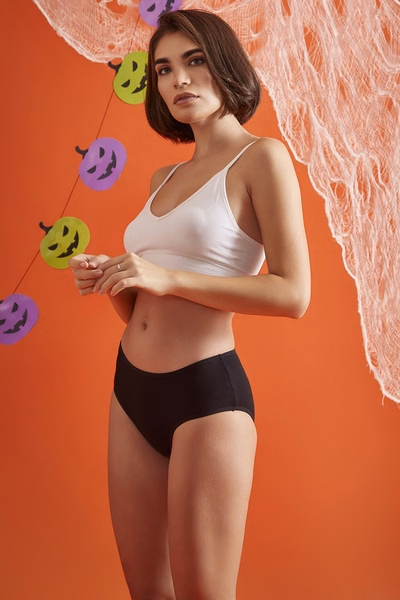 Mid Waist Halloween Print Hipster Panty in Black - Cotton