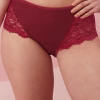 Mid Waist Hipster Panty in Maroon with Lace Panels - Cotton