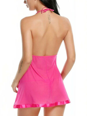 Net Halter Neck Baby Doll Pink Nighty