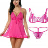 Net Halter Neck Baby Doll Pink Nighty