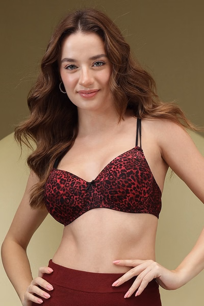 Non-wired Full Coverage Animal Print T-shirt Bra in Hot Pink