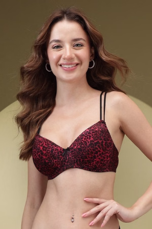 Non-wired Full Coverage Animal Print T-shirt Bra in Hot Pink