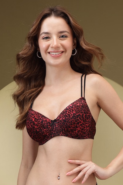 Non-wired Full Coverage Animal Print T-shirt Bra in Hot Pink