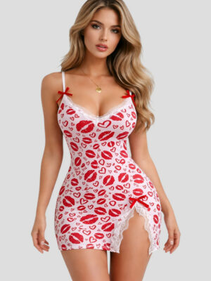 Printed Baby Doll Heart Mesh Nightdress