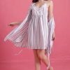 Printed Short Korean Nighty & Robe Set in White - Rayon