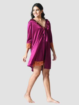 Satin Short Nighty With Robe Nightwear