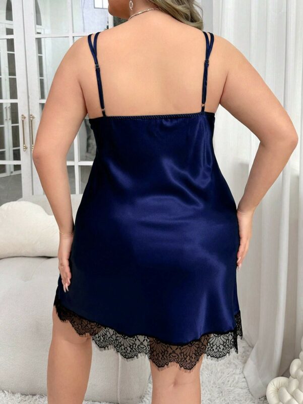 SilkySpell Lace Deep V-Neck Plus Size Silk Nighty
