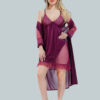 Solid Lace Details Satin Sexy Nighty with Robe
